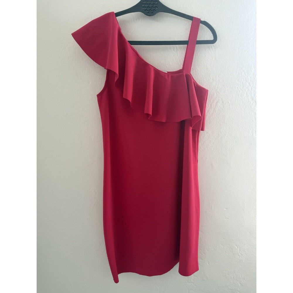ZARA Fuschia One Shoulder Ruffle Dress Bodycon Mini Cocktail Party Size Large